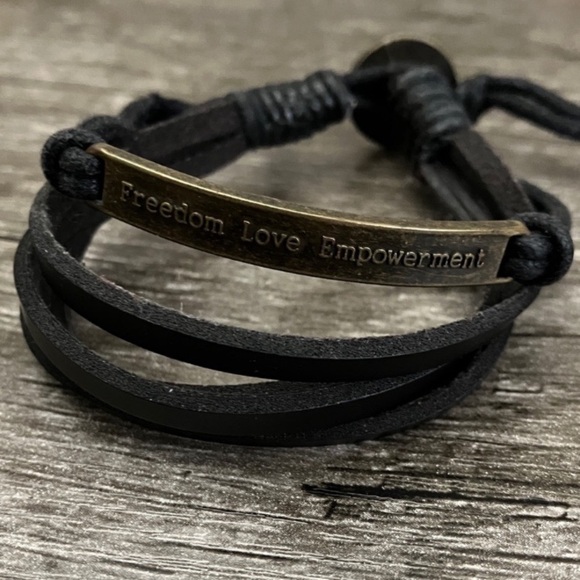 Rose gold spike and leather namaste freedom love empowerment fun bracelet bundle - Picture 4 of 4